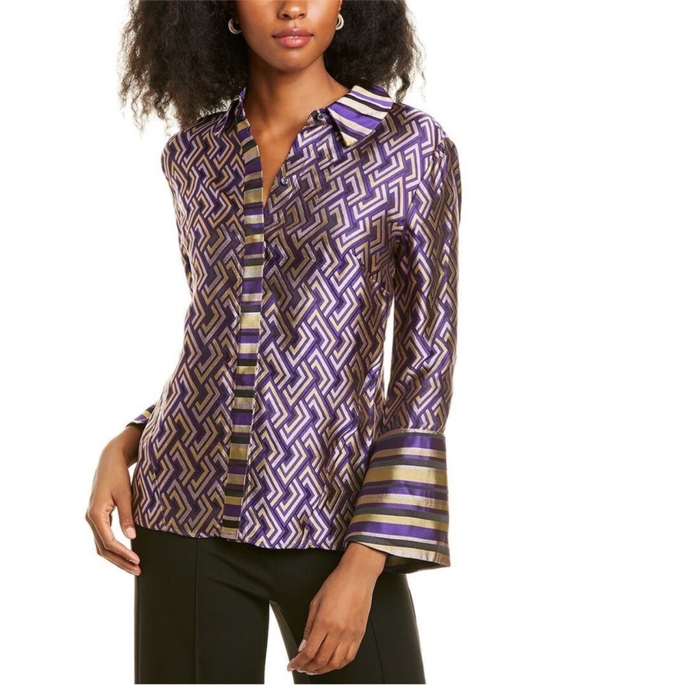 JOSIE NATORI blouse metallic geo print 6